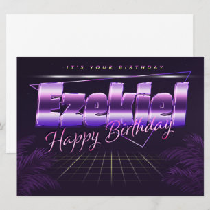 Ezekiel Nom Prénom carte rétro lilas Anniversaire