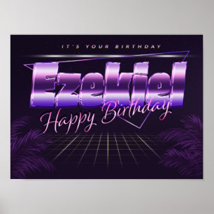 Ezekiel Nom Vorname lila retro Poster Geburtstag