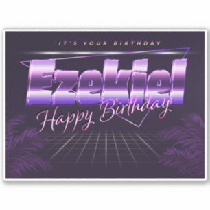Ezekiel Prénom lila retro Anniversaire de Sticker