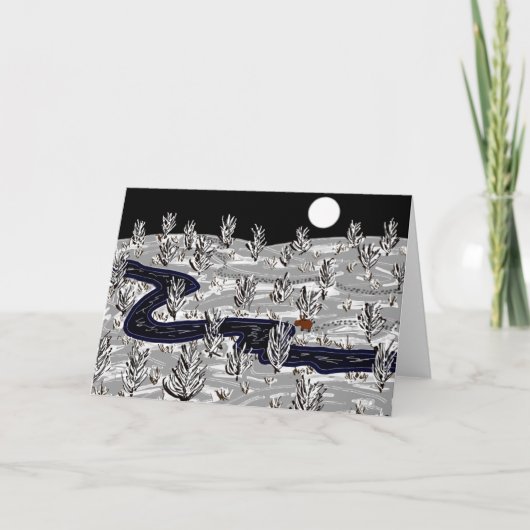 Ezel in maanlicht in sneeuw feestdagen kaart (Voorkant)