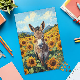 Ezel in Zonnebloemveld Legpuzzel