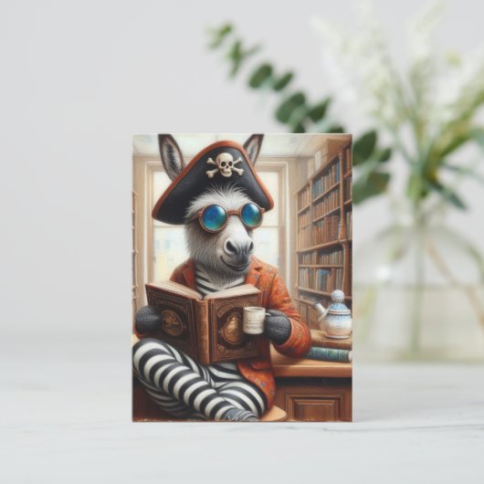 Ezel met een koffie briefkaart (Staand voorkant)