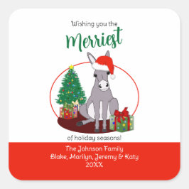 Ezel met Kerstmannen hoed Kerstontwerp Vierkante Sticker