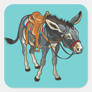 ezel met zadel vierkante sticker