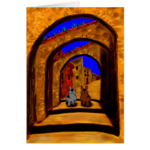 ezels die onder bogen lopen