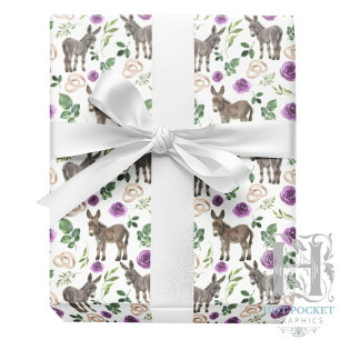 Ezels en Paarse Rozen Wedding Wrapping Paper Cadeaupapier