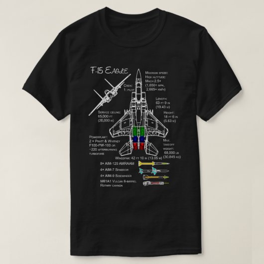 F15 Eagle specs Shirt gevechtsvliegtuig (Design voorkant)