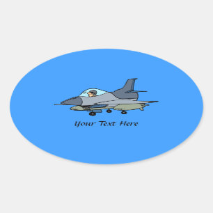 F16 Falcon en Pilot Cartoon ontwerp Ovale Sticker