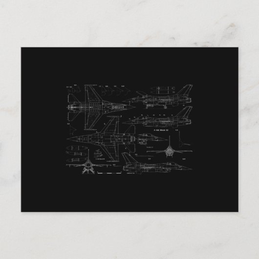 F16 Jet Vliegtuig Fighter Jet Blueprint Design Briefkaart (Voorkant)