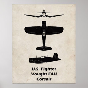 F4U Corsair WWII Poster vliegtuig — Cadeau voor pi