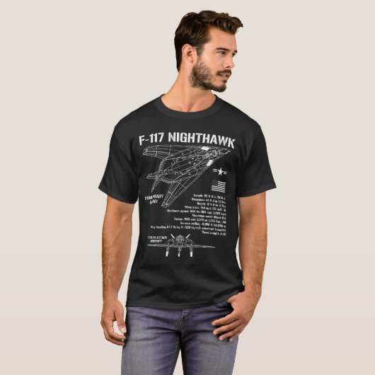 F-117 Stealth Nighthawk Specs Vliegtuig T-shirt (Voorkant volledig)