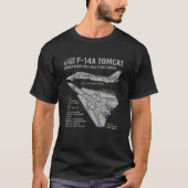 F 14 Blauwdrukfeiten van het vliegtuig met Tomcat  T-shirt (Voorkant)