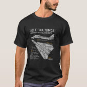 F 14 Blauwdrukfeiten van het vliegtuig met Tomcat  T-shirt (Voorkant)