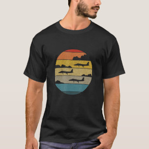 F-15 Eagle Silhouette Retro Sunset Airplanes in Cl T-shirt