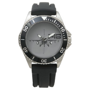 F-16 Bestrijding van valkroon, zwarte rubber Horloge
