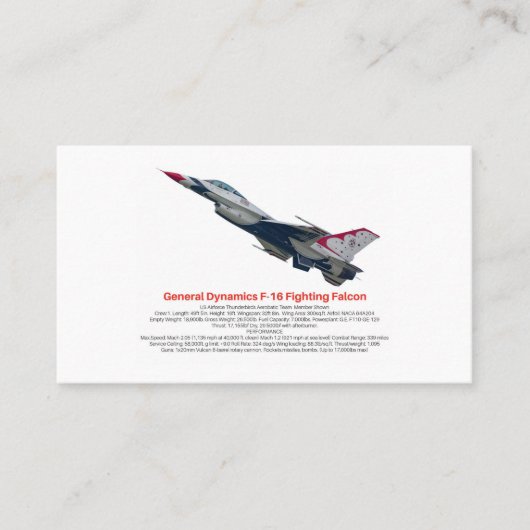 F-16 Falcon Fighter Jet Carte de visite (Devant)