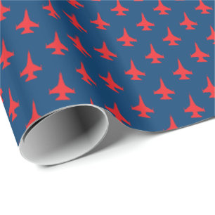 F-16 Falcon Fighter Jet Pattern Red op Blue Cadeaupapier