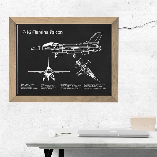 F-16 Fighting Falcon - Vliegtuigblauwdruk Plans PD Foto Afdruk
