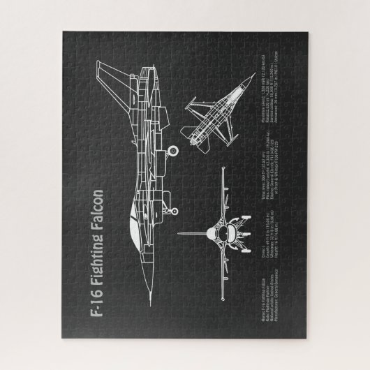 F-16 Fighting Falcon - Vliegtuigblauwdruk Plans PD Legpuzzel (Verticaal)