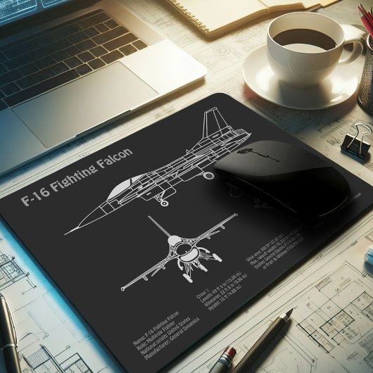 F-16 Fighting Falcon - Vliegtuigblauwdruk Plans PD Muismat
