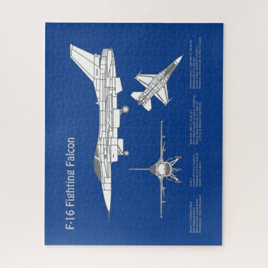 F-16 Fighting Falcon - Vliegtuigblauwdrukplan ABD Legpuzzel (Verticaal)