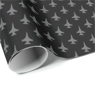 F-16 Viper Fighter Jet Pattern Grey on Black Cadeaupapier