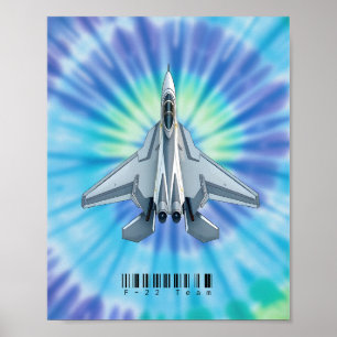 F-22 Fighter Jet Poster met Levendig Stropdas-Dye