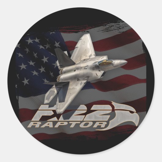 F-22 Raptor Amerikaanse vlag Ronde Sticker (Voorkant)