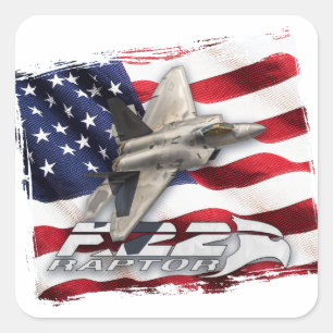 F-22 Raptor en Amerikaanse vlag Vierkante Sticker