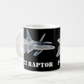F-22 Raptor gevechtsvliegtuig op zwart Koffiemok (Voorkant links)