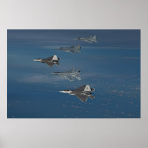 F-22 Raptoren en F-15 Eagles Poster