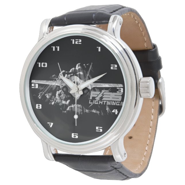 F-35 Lightning II zwart  leder Horloge (Gekanteld)