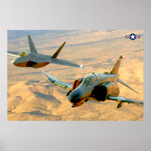 F-4 FANTOM- en F-22-RAPTOR-FORMATIEVLICHT Poster