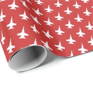 F/A-18C Hornet Fighter Jet Pattern on Red Cadeaupapier