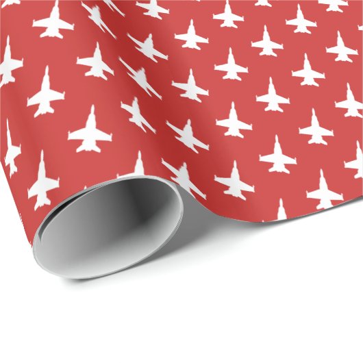 F/A-18C Hornet Fighter Jet Pattern on Red Cadeaupapier (Rol Hoek)