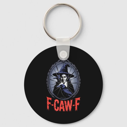F-caw-f Crow Funny Gothic Moon Black Bird Hallowee Sleutelhanger (Voorkant)