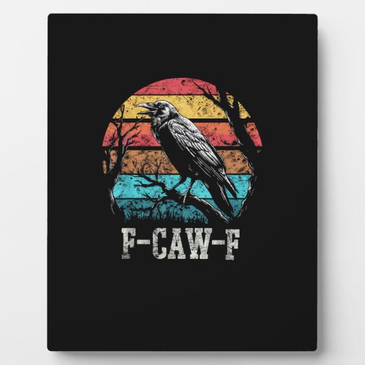 F-Caw-F Crow Retro Sunset Pun Funny Bird Cawing Gr Fotoplaat (Voorkant)