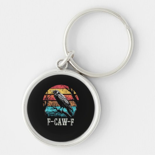 F-Caw-F Crow Retro Sunset Pun Funny Bird Cawing Gr Sleutelhanger (Voorkant)