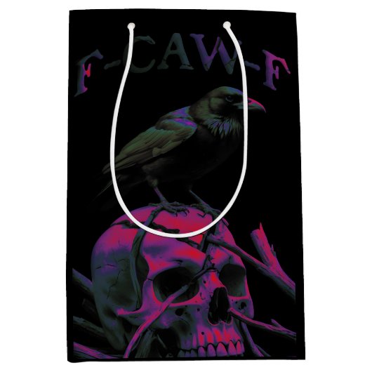 F-CAW-F Funny Black Crow Bird Medium Cadeauzakje (Voorkant)
