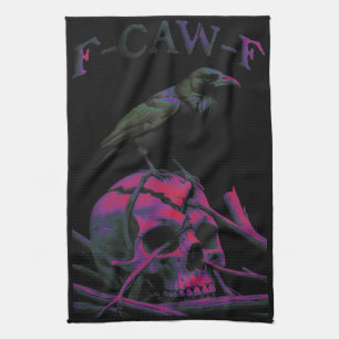 F-CAW-F Funny Black Crow Bird Theedoek