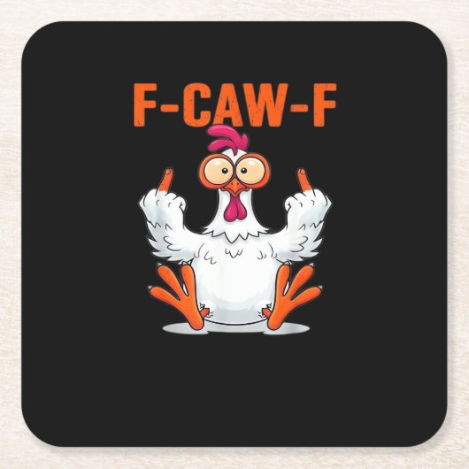 F-Caw-F Funny Chicken Classic Minimal Clean Vierkante Kartonnen Onderzetter (Voorkant)