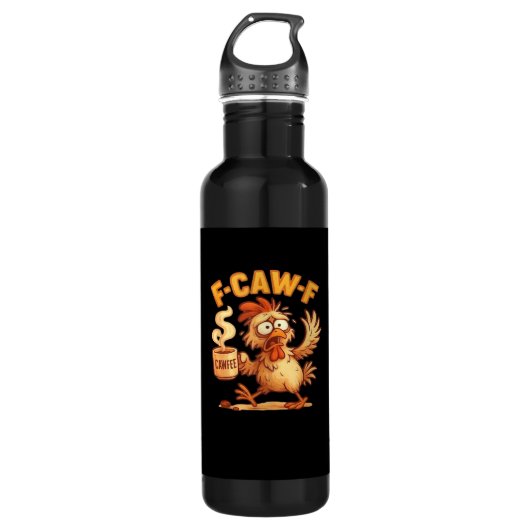 F-Caw-F Funny Chicken Classic Retro Graphic Waterfles (Voorkant)