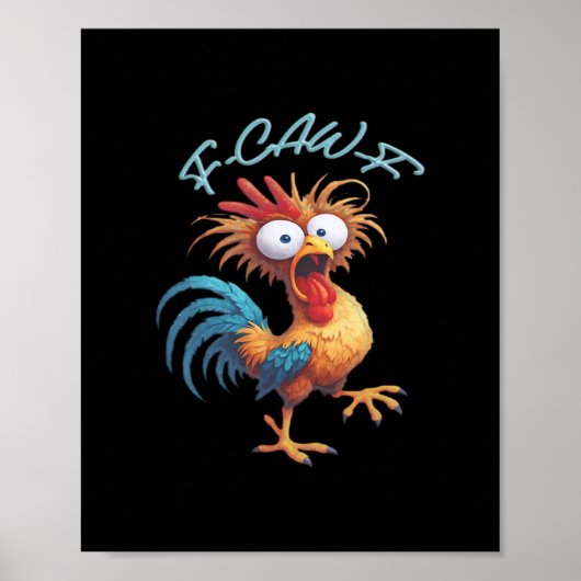 F Caw F Funny Chicken Humor Retro Style Poster (Voorkant)
