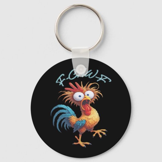 F Caw F Funny Chicken Humor Retro Style Sleutelhanger (Voorkant)