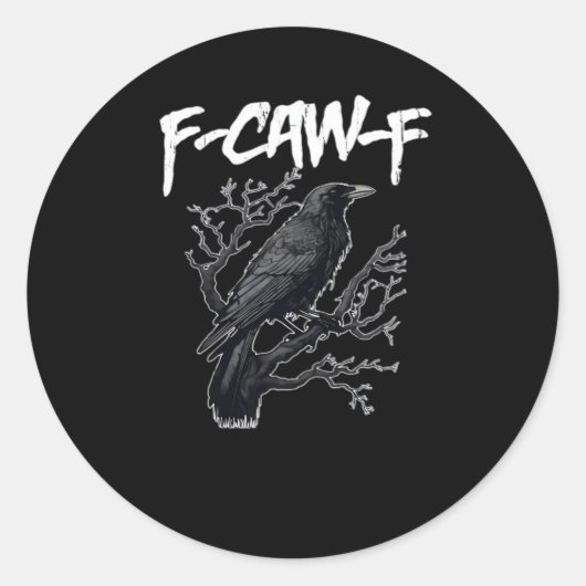 F-Caw-F Funny Crow Minimal Clean Ronde Sticker (Voorkant)