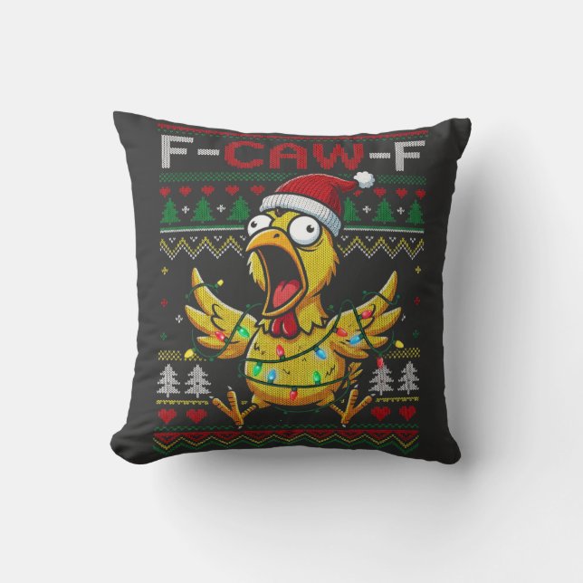 F-CAW-F Funny Screaming Chicken Ugly Christmas Kussen (Voorkant)
