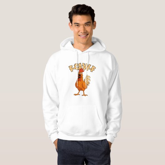 F-CAW-F! Funny Shocked Rooster Chicken Hoodie (Voorkant volledig)