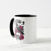 "F-CAW-F" Gothic Crow Skull & Pink Roses Mug Mok (Voorkant links)