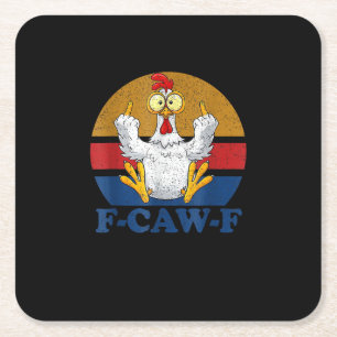 F-Caw-F Grappige Kip die de Middenvinger Opsteekt Vierkante Kartonnen Onderzetter