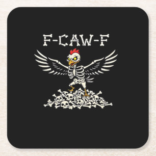 F Caw F Grappige Kip Halloween Cool Unieke Stijl Vierkante Kartonnen Onderzetter
